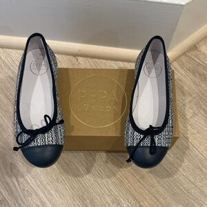 Pepa London Tweed Ballet Flats with Black Cap Toe (28 EU / 11 US)